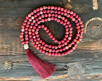 Mala necklace - agate & Buddha, stainless steel