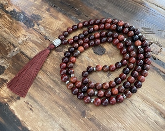 Mala Necklace - Wood & Buddha, Stainless Steel