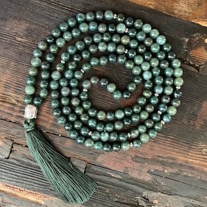 Mala Kette - Moos Achat & Buddha, Edelstahl