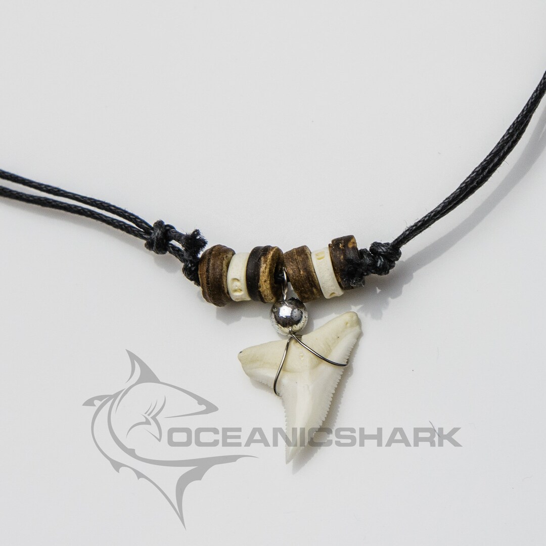 Shark Tooth Necklace Sharks Teeth Bone Beaded Boys Shark Tooth Necklace