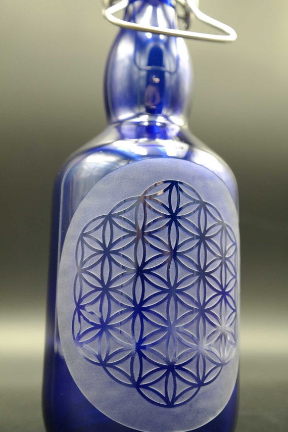 Sandblasted Dark Blue Cobalt Glass Drinking Water Bottle (Medium