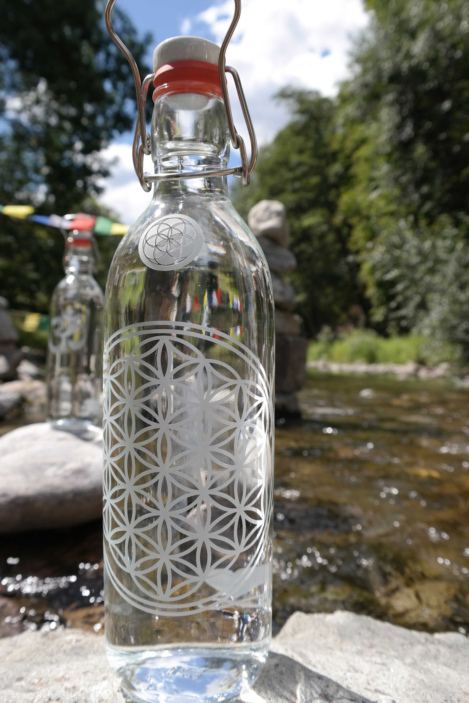 Buy Drinking Bottle Made of Glass, Flower of Life & Seeds of Life, 100