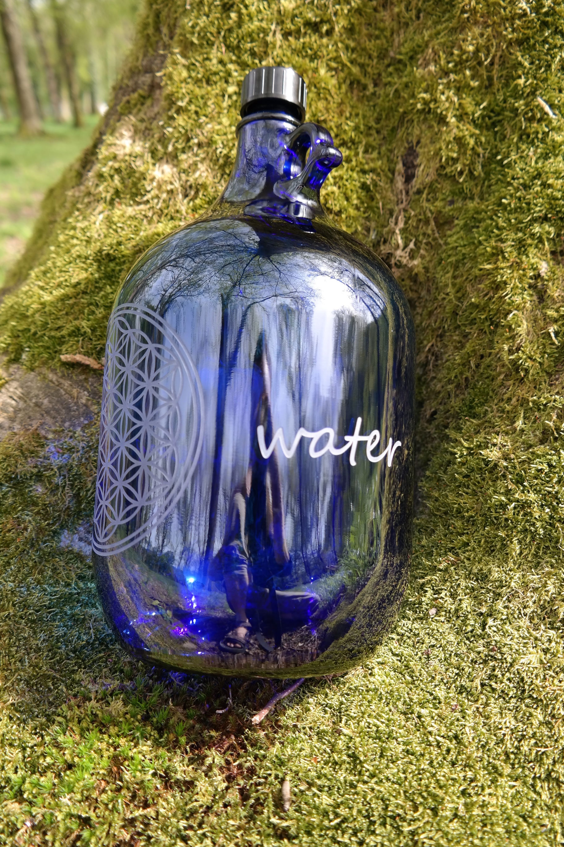 5L or 2L Handle Bottle Blue Glass, Flower of Life, Water Jug, Carafe,  Energy - Etsy