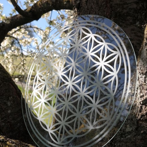 Freiglas Gourde En Verre Fleur De Vie 0,5 L * 100 % Sans Plastique, Durable, Fabriquée à La Main En Fribourg