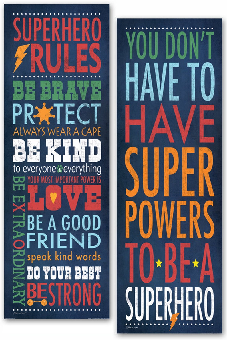 Superhero Rules Set 12x36 PRINTS Etsy