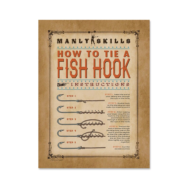 Manly Skills How to Tie A Fish Hook by Stephanie Marrott Etsy