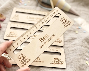 Lineal Schulkind 2026 personalisiert aus Holz in Beige zum Schulanfang - Geschenkidee zur Einschulung - Schultüten Füllung