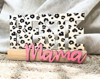 Muttertag Geschenk Beste Mama | Tischdekoration aus Holz | Regaldeko | Geschenkidee Geburtstag | Leoparden Design