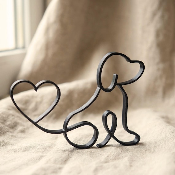 Geschenk Hundeliebhaber | Line Art Hund Skulptur „Hundeliebe" | Moderne Deko Hundemama Hundepapa | Hundesilhouette Regaldeko