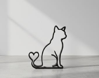 Katze Line Art Deko -  Geschenk -  Moderne Skulptur „Katzenliebe“ - Andenken - stilvolle Dekoration für Katzenbesitzer