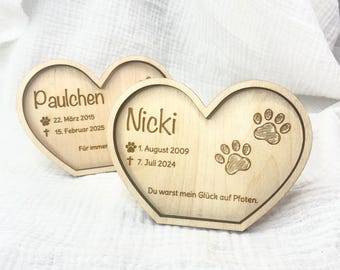 Tier Gedenkherz personalisiert, Pfotenabdruck Andenken Hund Katze, Trauergeschenk Haustier, Erinnerung mit Name