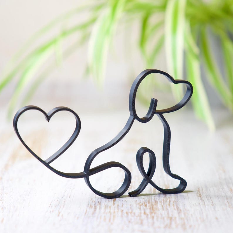 Gift for dog lovers | Line art dog sculpture "Dog Love" | Modern decor for dog moms and dads | Dog silhouette shelf decoration image 5