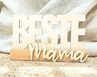 Schriftzug Beste Mama | Geschenk Muttertag minimalistisch | Regal Deko Mütter Oma | schlichtes Schild mit Klötzchen
