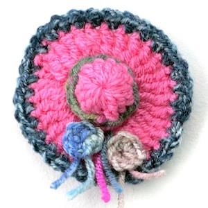 Mini hat with flowers crocheted in many colours. Doll's hat, applique, ornament, embellishment. Hat making, sewing, keyring. Gift for her