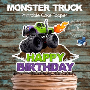 Printable Monster Truck Cake Topper, Monster Truck Birthday Party Decorations, Monster Truck Centerpiece, Instant download Truck Cake Topper