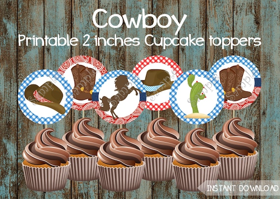 Cowboy Cupcake Toppers Cowboy Printable Cupcake Toppers Cowboy Party Supplies Cowboy Cake Topper Cowboy Party Supplies Cowboy Birthday