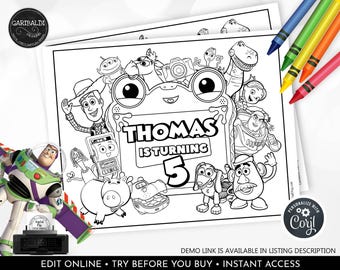 Toy Story 5 Coloring Page Personalized Kids Placemat Toy Story Party Favors Woddy Cowboy Space Ranger Jessie Party Supplie Corjl Template TS