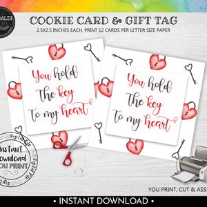 You hold the key to my heart Gift Tag, Valentine's day Cookie Card, Valentines Day Favor Tag, Instant Download Valentine's Day Square Tag VL