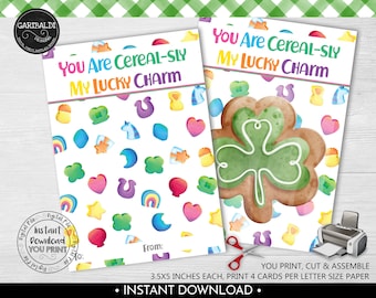 Instant Download You Are Cereal-sly My Lucky Charm Cookie Card, Printable St. Patrick's Day Cookie Card, Marshmallow Charms Gift Tag SPT