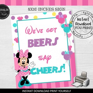 Minnie fun to be one Printable &quot;We&#39;ve Got Beers Say Cheers&quot; Party Sign Minnie Fun to be One Birthday Patty Decorations INSTANT DOWNLOAD FTB1