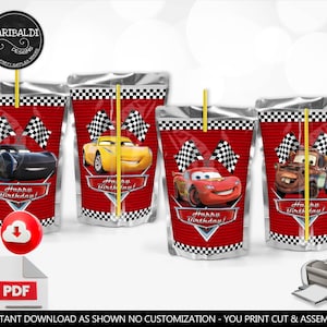 Printable Race Car Juice Pouch Labels Race Cars Birthday Party Supplies Decorations Racing Car Party Favors Digital Instant download DCR