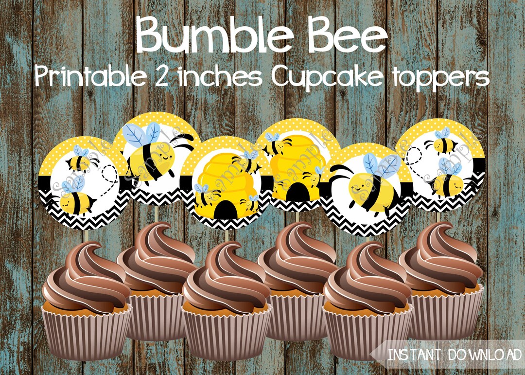 Bee Cupcake Toppers, Bee Birthday Cupcake Toppers, Bumble Bee Printable