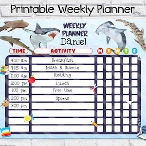Printable Shark Homeschool Planner Shark Schedule Chart - Etsy