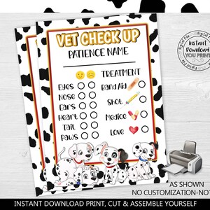 Vet Check Up Exam Card, Dalmatians Check-Up Sheet, Dog Birthday Party Supplies, Puppy Party Hospital Card, Instant Download Paw-ty Decor DAL