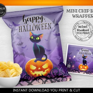 Instant download Halloween Chip Bag Wrapper Black Cat Halloween Chip bags Happy Halloween Chip Bag Trick or Treat Chip Bag Party Favors HW