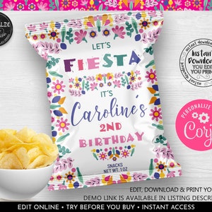 Editable Mexican Fiesta Chip Bag Wrapper Printable Cinco de Mayo Chip Bag Template Mexican Fiesta Favor Birthday Fiesta Party Supplies 21 MF