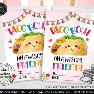 Taco Bout Un amigo impresionante Día de San Valentín Favor Tag Taco Valentine Gift Tag Valentine School Tag Non-Candy Descarga instantánea imprimible VL
