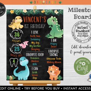 Editable Dinosaur Birthday Milestone Board, Dinosaur Birthday Poster, Instant Download Dinosaur Board, Dinosaur Milestone Birthday Sign DW1