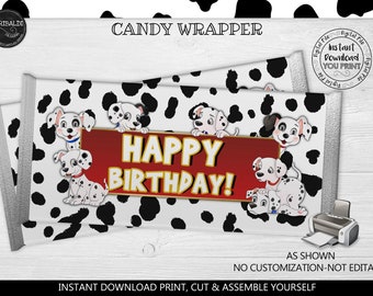 Dalmatians Candy Bar Wrapper Template, Printable Puppy Chocolate Bar Label, Dog Birthday Party Favors, Dalmatians Party Supplies DAL