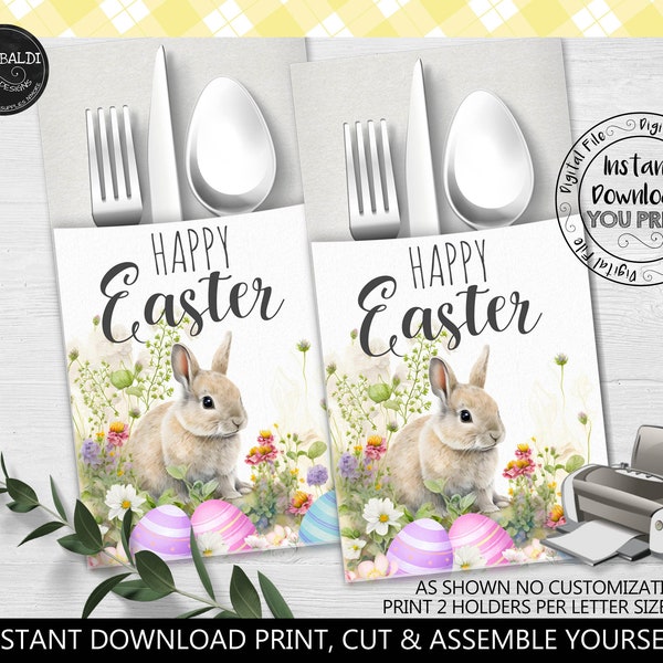 Easter Silverware Cutlery Holders Instant download Easter Utensils Paper Pouch Bag Printable Flatware Bag Easter Party Table Decor CTH EST