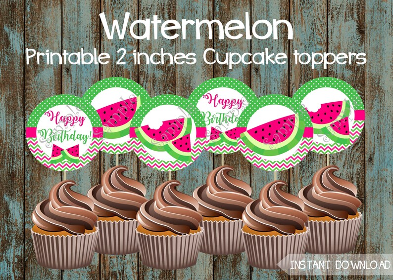 Printable Watermelon Party Cupcake Toppers Pink Watermelon | Etsy