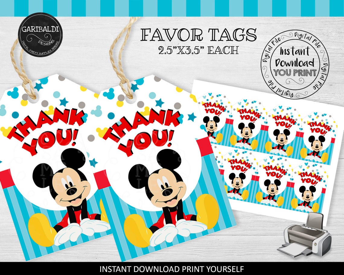 Instant Download Mickey Favor Tags Printable Mickey Party Tags | Etsy