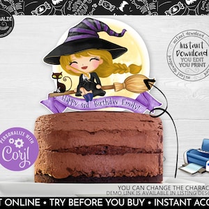Editable Witch Cake Topper Printable Halloween Witch Birthday Decorations Witch Centerpiece FaBOOlous Witch Birthday Witch Party Supplies HW