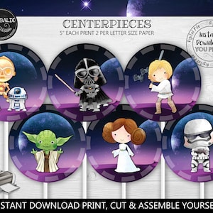 Instant Download Space Wars Centerpieces, Printable Outer Space Party Decorations, Star Wars Birthday Party Supplies, Space Cake Topper SW image 1