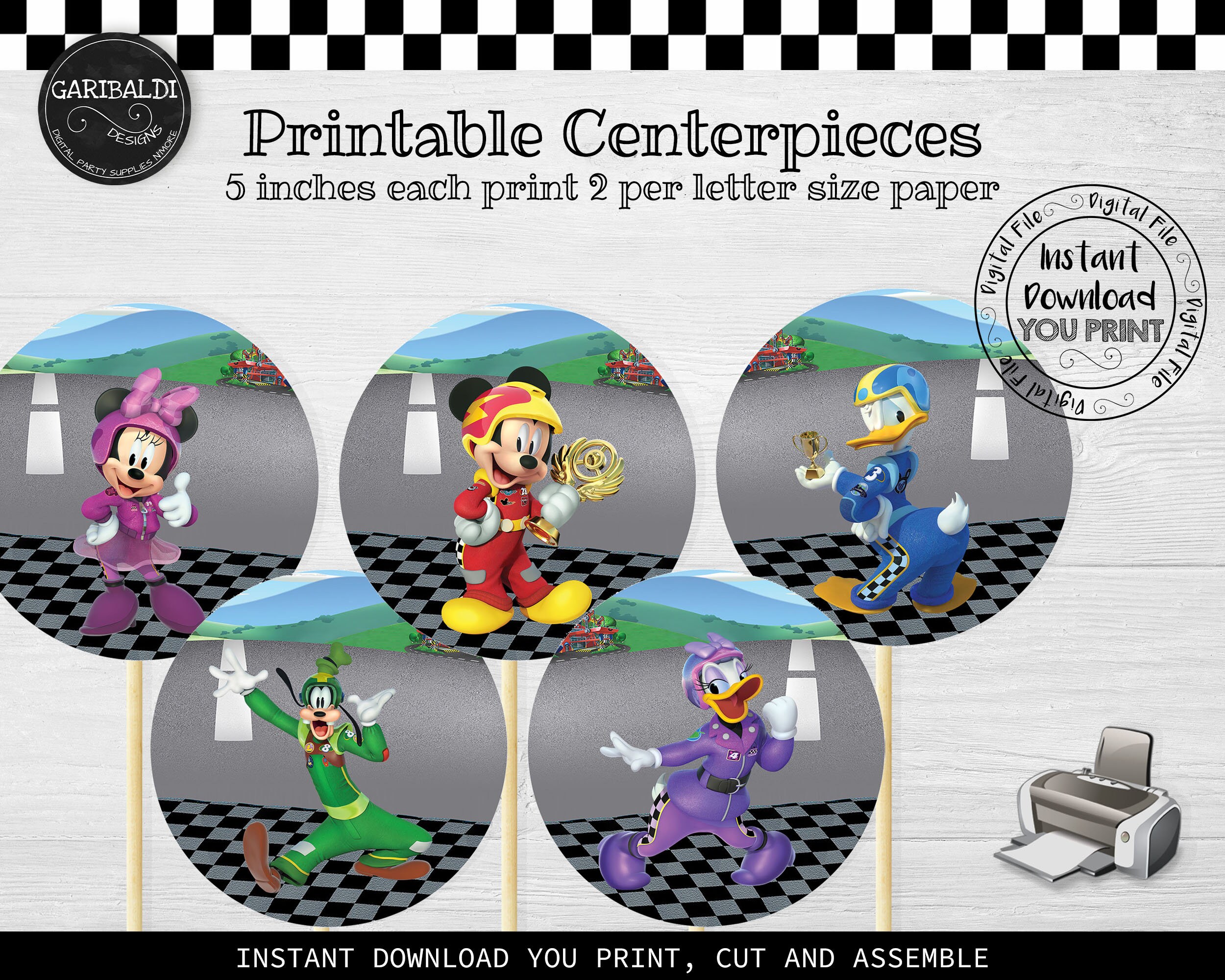 printable mickey and the roadster racers centerpieces mickey etsy