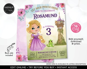 Editable Rapunzel Invitation Tower Princess Invite Rapunzel Birthday Party Invitation Digital Download Printable Corjl Template PRH