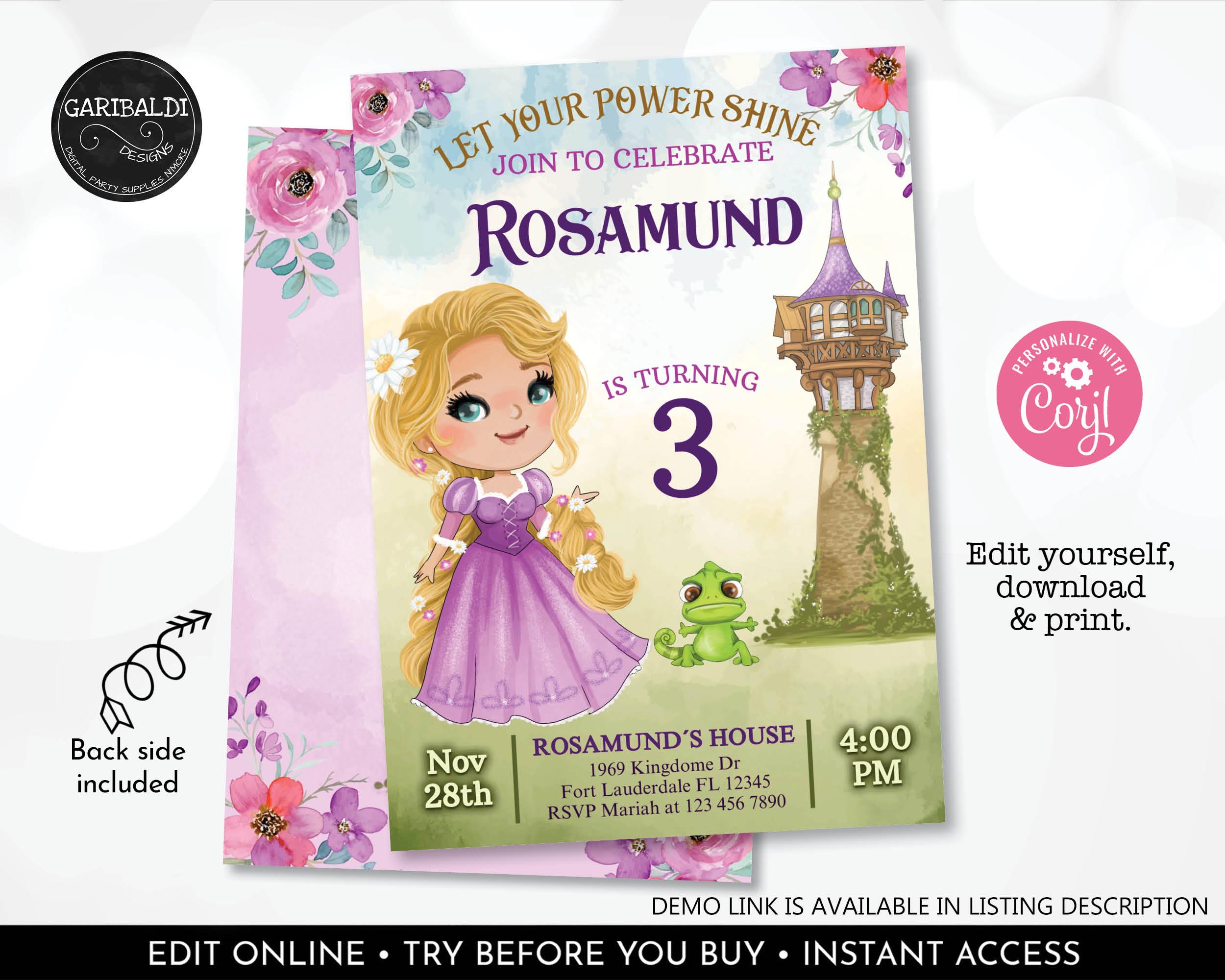 Rupenzel Invitations Editable Rapunzel Invitation Tower Princess Invite Rapunzel Birthday ...