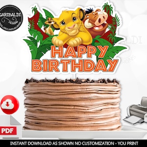 Lion King Happy Birthday Cake Topper Printable Lion King Centerpiece Instant Download Safari Little King Lion Table Decor Party Supplies DLK