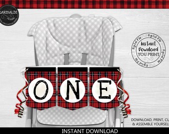 Printable Lumberjack "ONE" Banner, Lumberjack First Birthday Banner, Lumberjack Party Supplies, Lumberjack Birthday Party Decorations LBRJ
