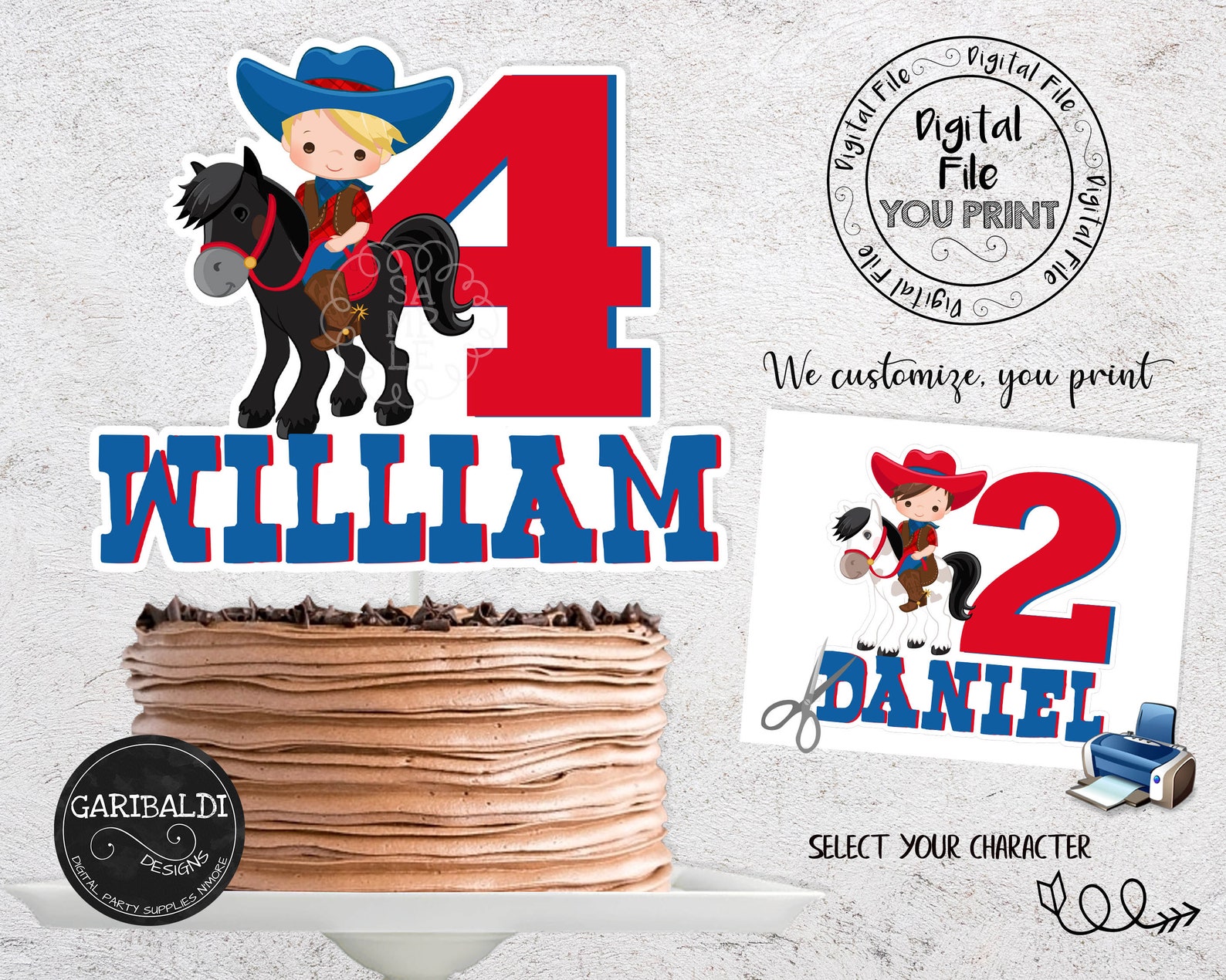 Cowboy Printable Cake Topper Cowboy Centerpiece Cowboy Etsy
