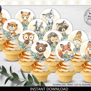 Woodland Cupcake Toppers Printable Forest Animals Birthday Party Decorations Cute Animals Baby Shower Party Supplies Digital Download WL