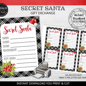 Secret Santa Questionnaire Card Secret Santa Printable Cards Secret Santa Gift Exchange Wish List Form Gift Exchange Wish List Info Card SSC