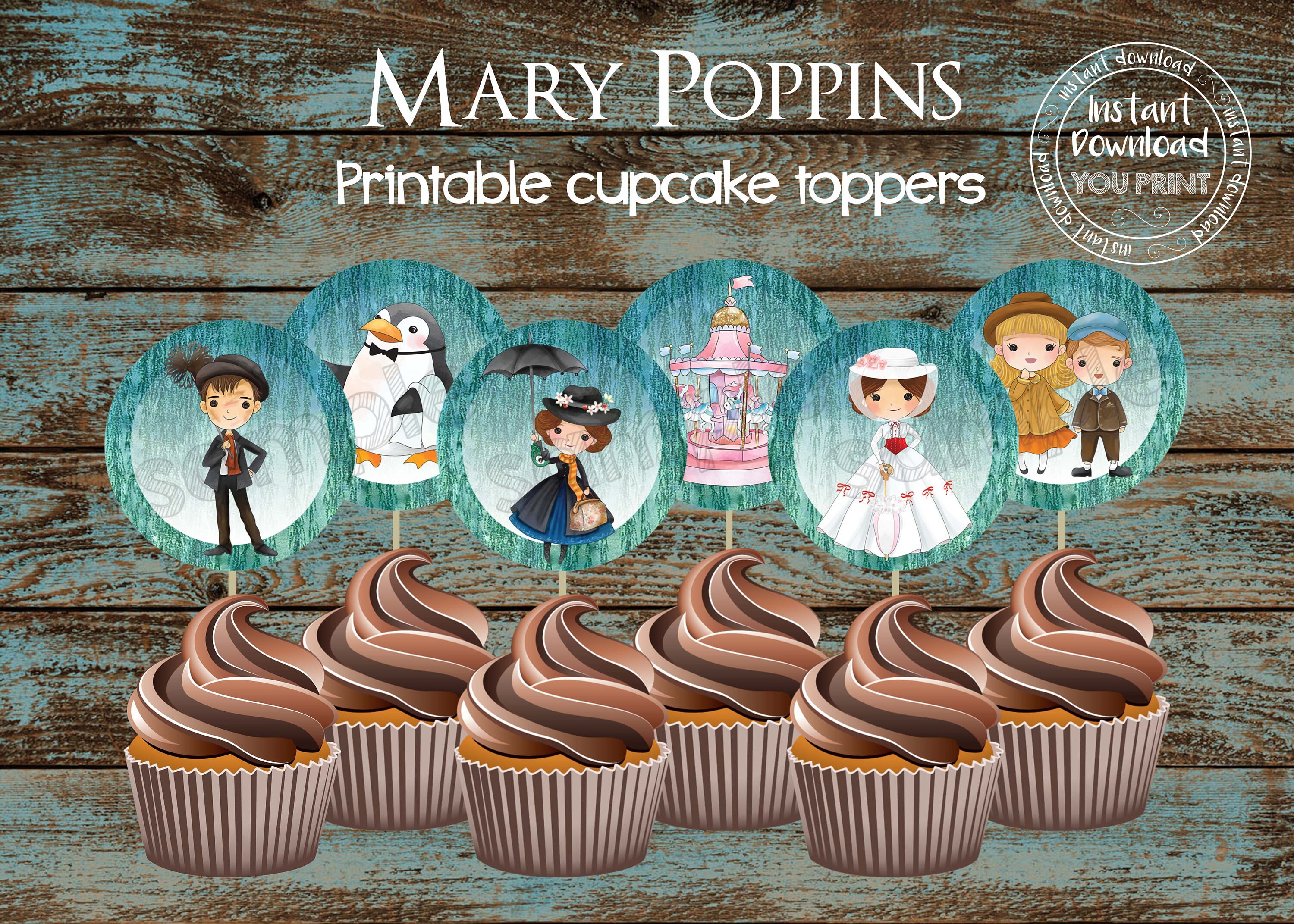 Mary Poppins Cupcake Toppers Mary Poppins Party Supplies Mary Poppins