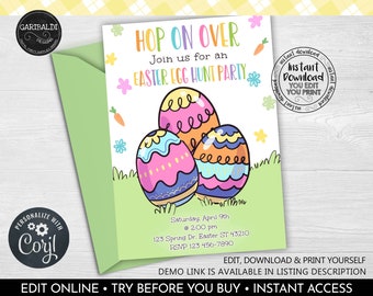 Editable Easter Egg Hunt Invitation, Easter Invitation, Instant download Easter Egg Hunt Party Invite, Spring Party Egg Hunt Invitation EST