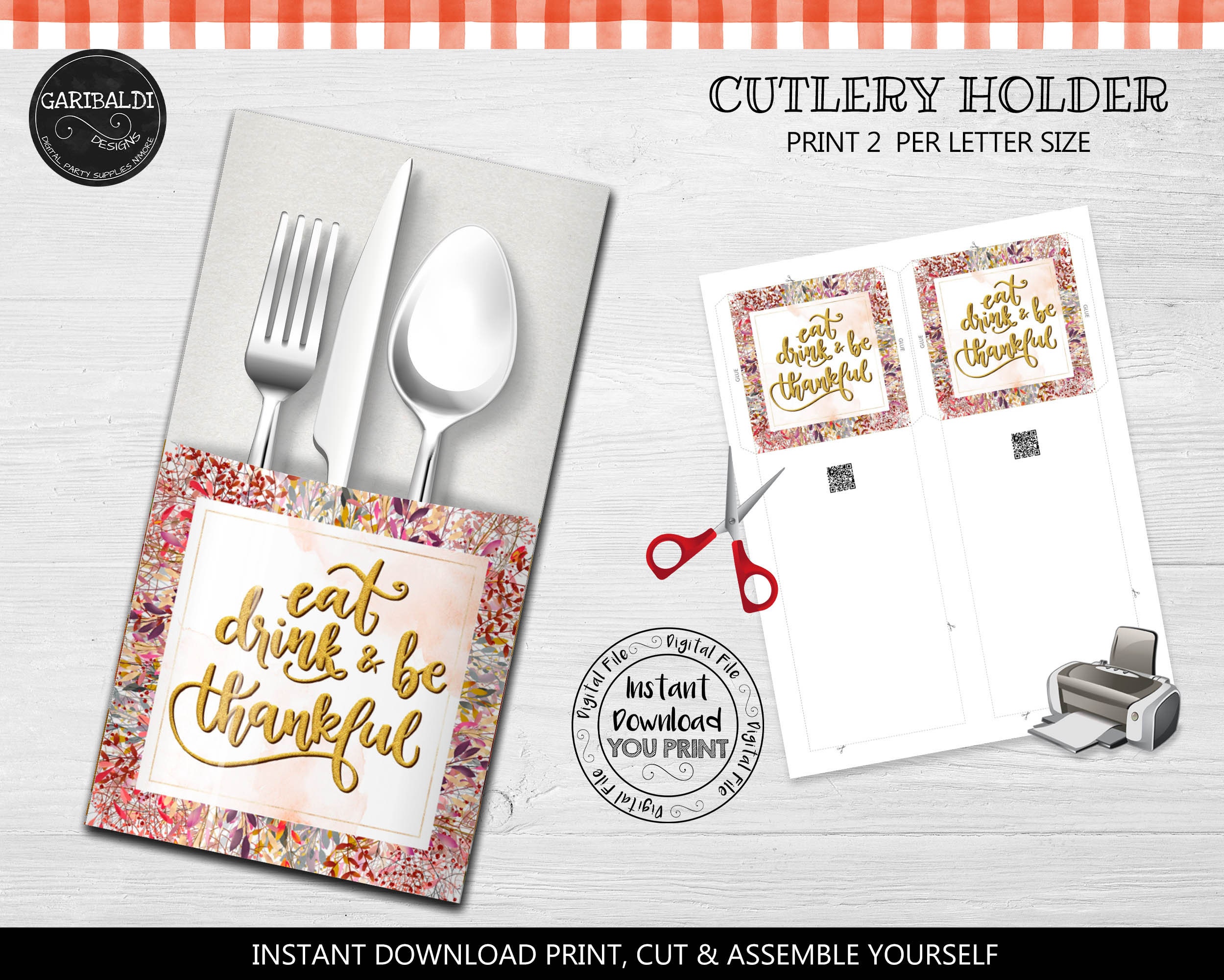 Printable Thanksgiving Silverware Cutlery Holders Instant - Etsy