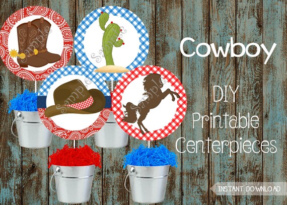 Printable Cowboy Centerpieces Cowboy Decorations Cowboy Etsy